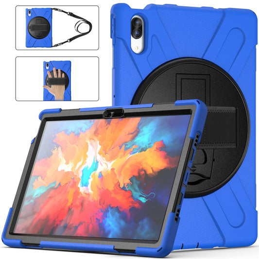 360 Degree Swivel Kickstand Design PC + Silicone Hybrid Protective Tablet Case + Shoulder Strap for Lenovo Tab P11 Pro TB-J706F - Blue