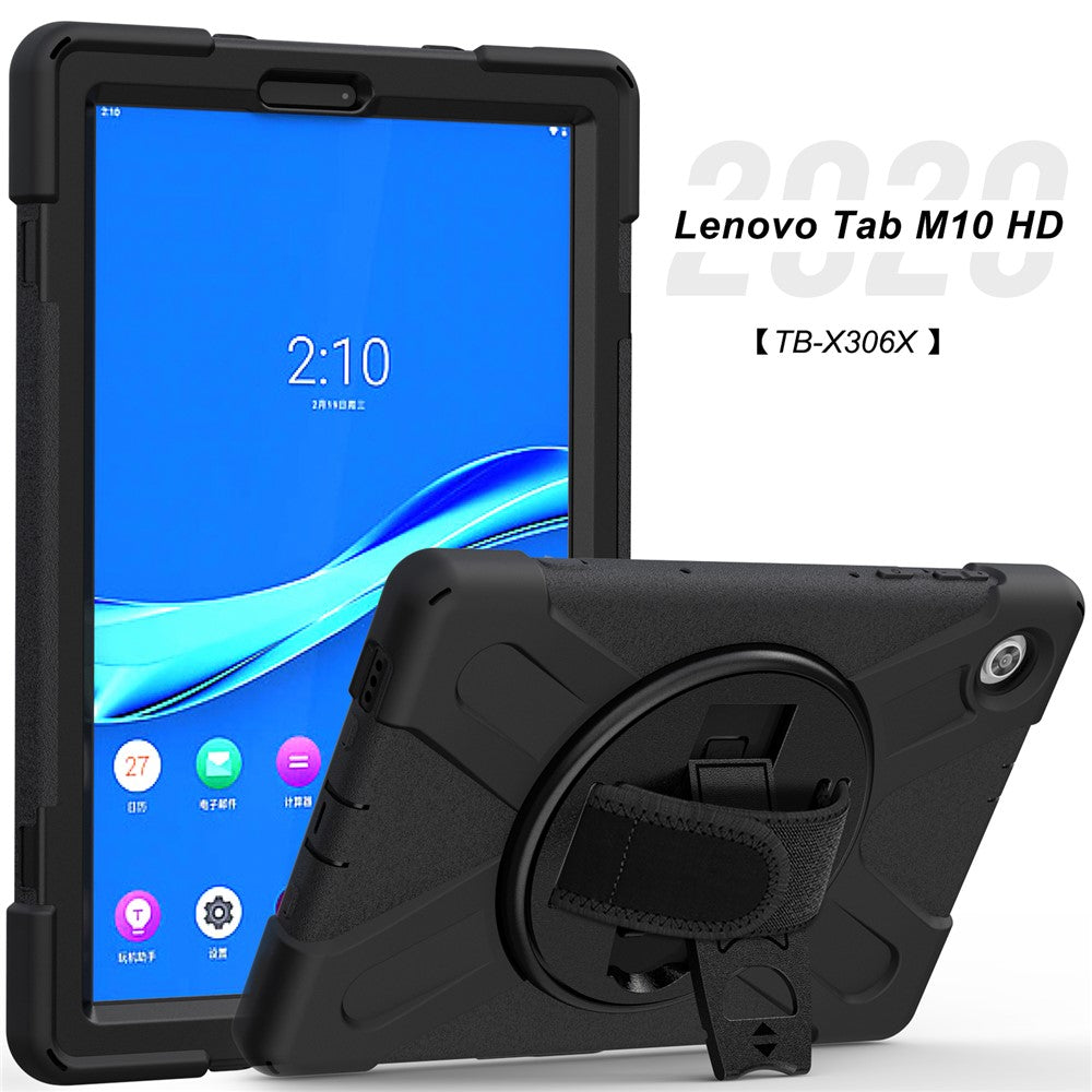 360° Swivel Kickstand  PC + Silicone Tablet Case Shell for Lenovo M10 X306X - Black