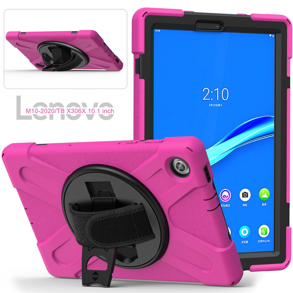 360° Swivel Kickstand  PC + Silicone Tablet Case Shell for Lenovo M10 X306X - Rose