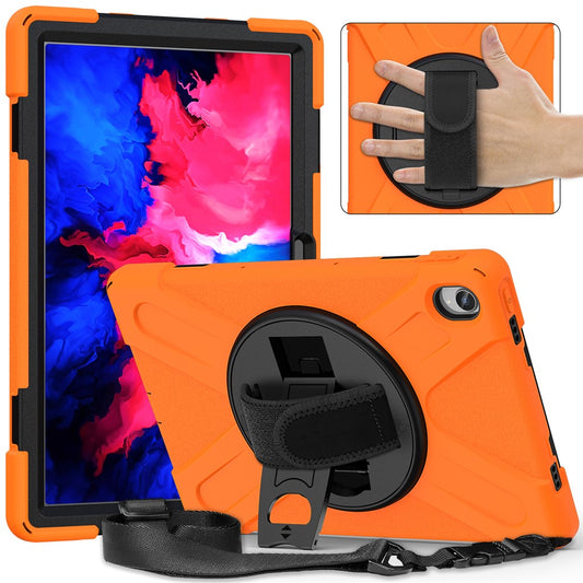 360 Degree Swivel Kickstand Design PC + Silicone Hybrid Tablet Case with Shoulder Strap for Lenovo Tab P11 TB-J606F / Tab P11 5G / Tab P11 5G - Orange