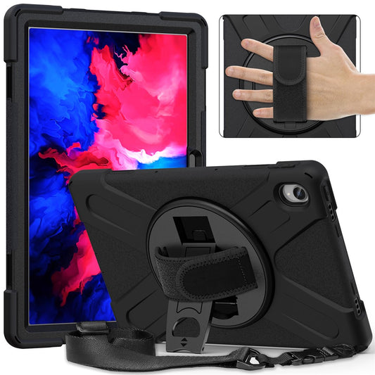 360 Degree Swivel Kickstand Design PC + Silicone Hybrid Tablet Case with Shoulder Strap for Lenovo Tab P11 TB-J606F / Tab P11 5G / Tab P11 5G - Black