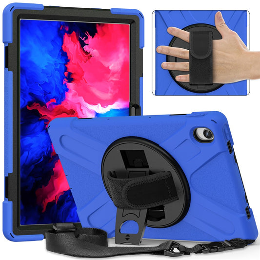 360 Degree Swivel Kickstand Design PC + Silicone Hybrid Tablet Case with Shoulder Strap for Lenovo Tab P11 TB-J606F / Tab P11 5G / Tab P11 5G - Blue