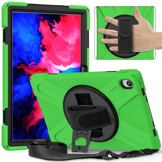 360 Degree Swivel Kickstand Design PC + Silicone Hybrid Tablet Case with Shoulder Strap for Lenovo Tab P11 TB-J606F / Tab P11 5G / Tab P11 5G - Green