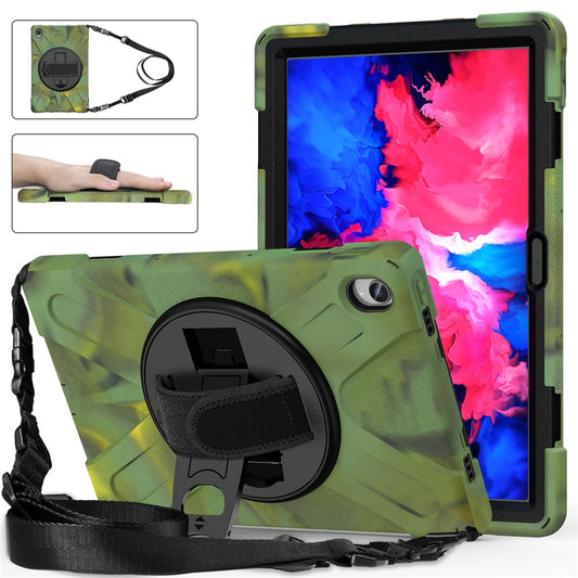360 Degree Swivel Kickstand Design PC + Silicone Hybrid Tablet Case with Shoulder Strap for Lenovo Tab P11 TB-J606F / Tab P11 5G / Tab P11 5G - Camouflage