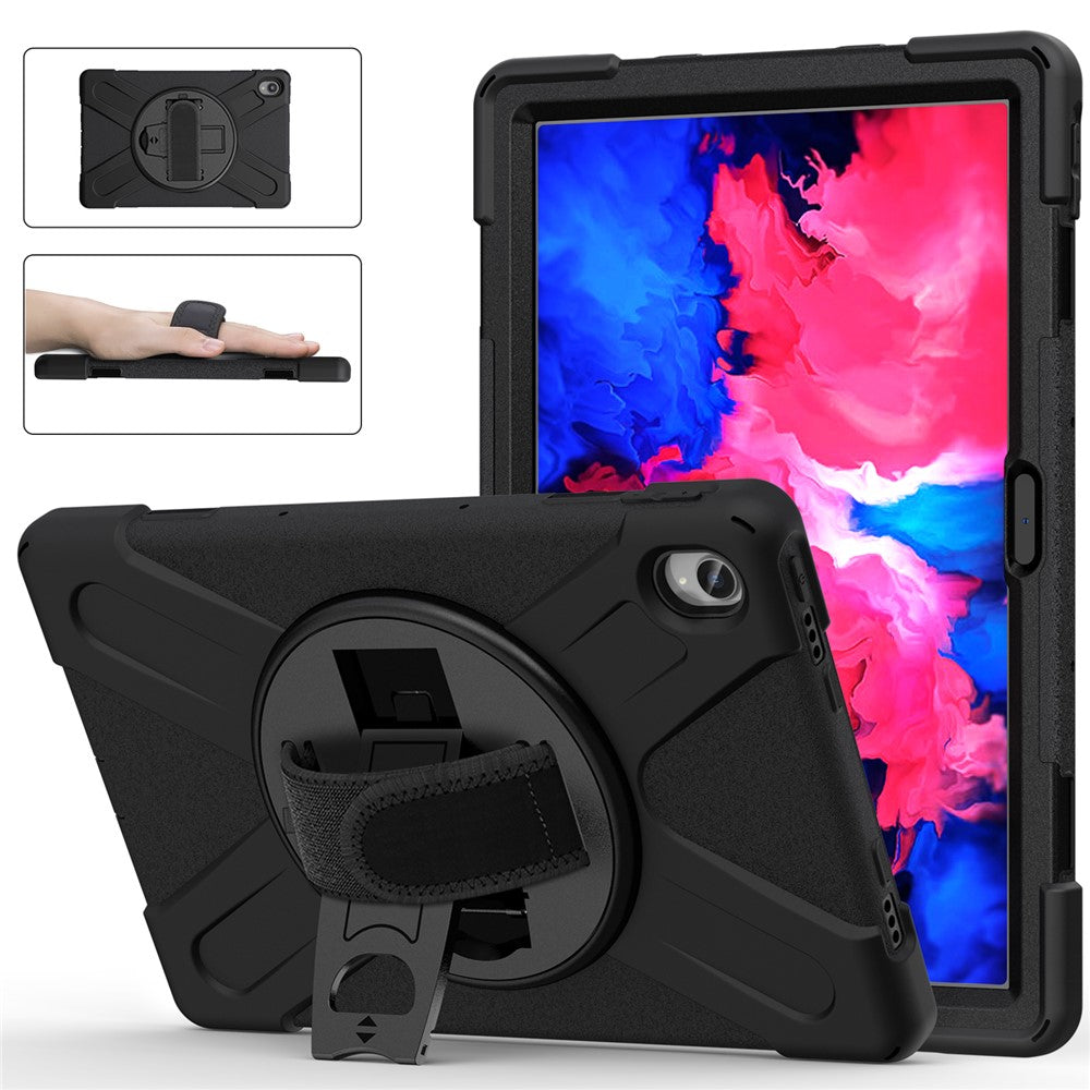 360° Rotary Kickstand Design PC + Silicone Tablet Case Shell for Lenovo Tab P11 TB-J606F / Tab P11 5G / Tab P11 Plus TB-J616 - Black