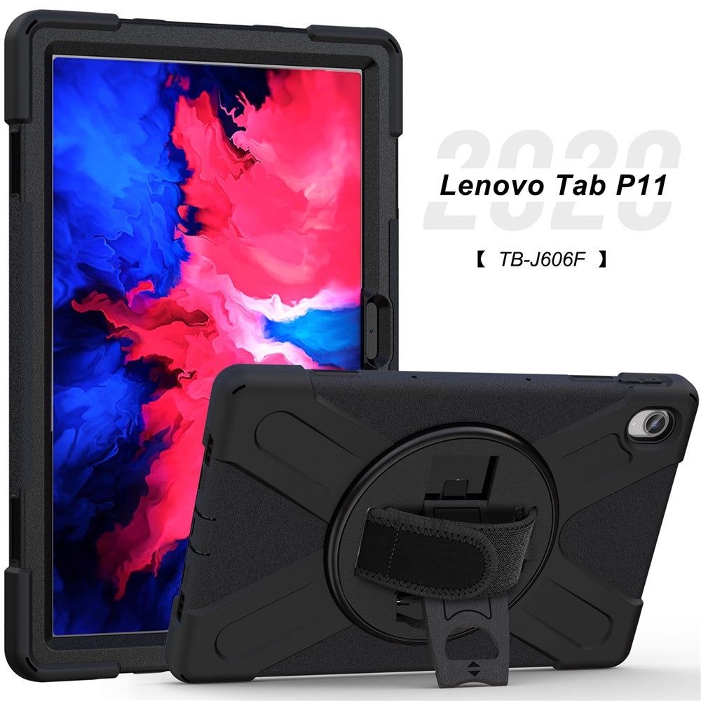 360° Rotary Kickstand Design PC + Silicone Tablet Case Shell for Lenovo Tab P11 TB-J606F / Tab P11 5G / Tab P11 Plus TB-J616 - Black