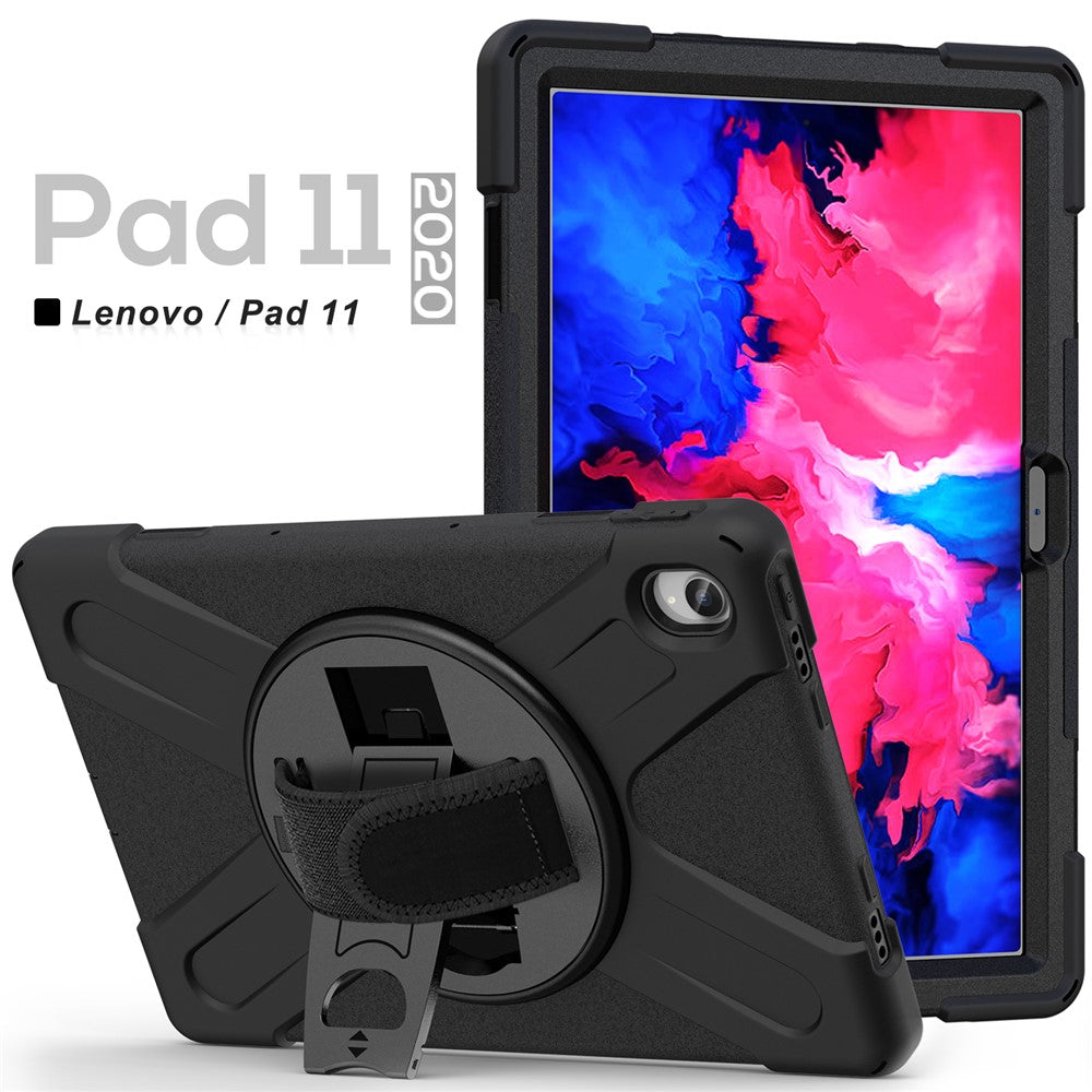 360° Rotary Kickstand Design PC + Silicone Tablet Case Shell for Lenovo Tab P11 TB-J606F / Tab P11 5G / Tab P11 Plus TB-J616 - Black