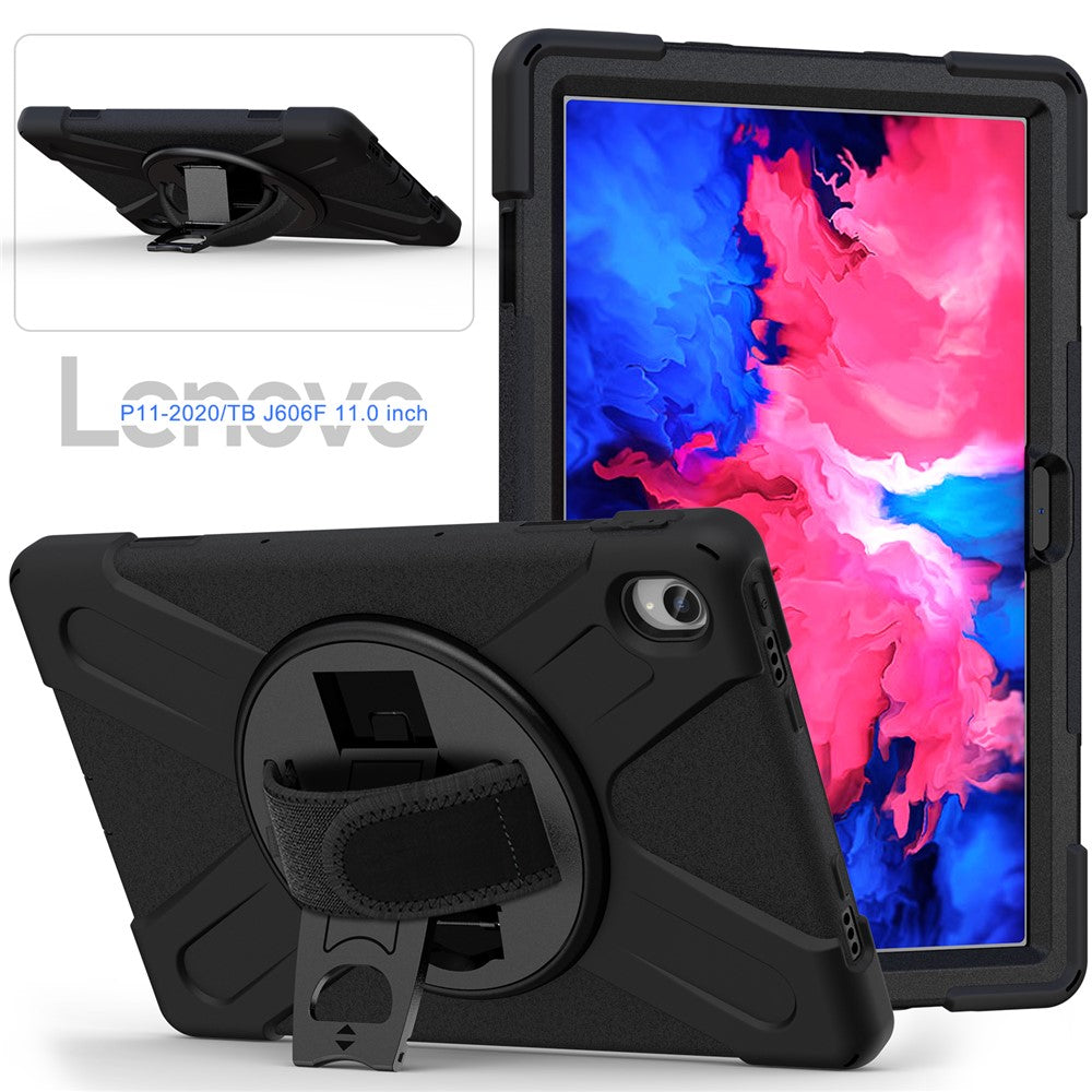 360° Rotary Kickstand Design PC + Silicone Tablet Case Shell for Lenovo Tab P11 TB-J606F / Tab P11 5G / Tab P11 Plus TB-J616 - Black