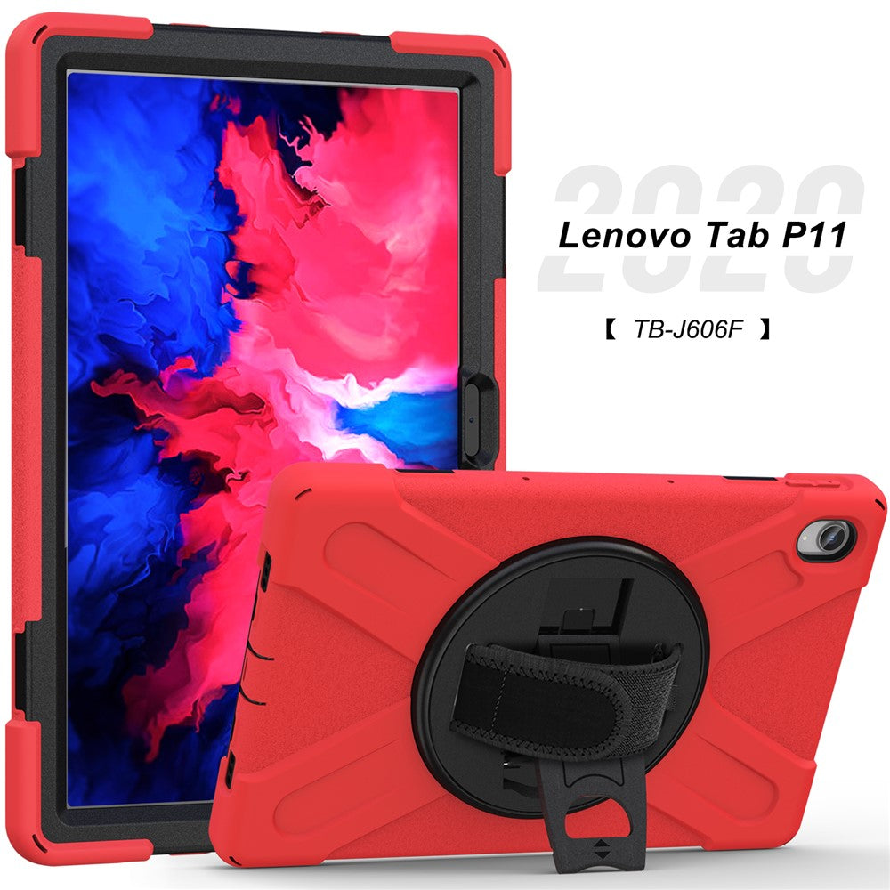 360° Rotary Kickstand Design PC + Silicone Tablet Case Shell for Lenovo Tab P11 TB-J606F / Tab P11 5G / Tab P11 Plus TB-J616 - Red
