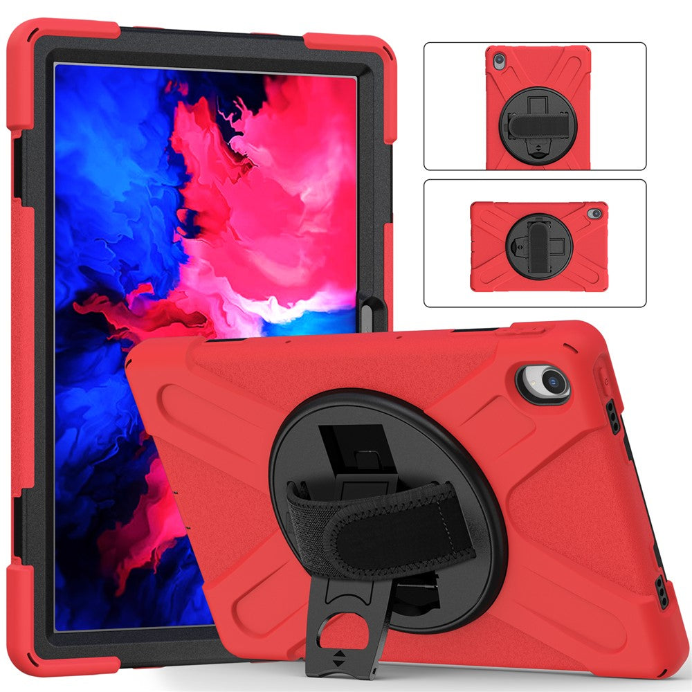360° Rotary Kickstand Design PC + Silicone Tablet Case Shell for Lenovo Tab P11 TB-J606F / Tab P11 5G / Tab P11 Plus TB-J616 - Red