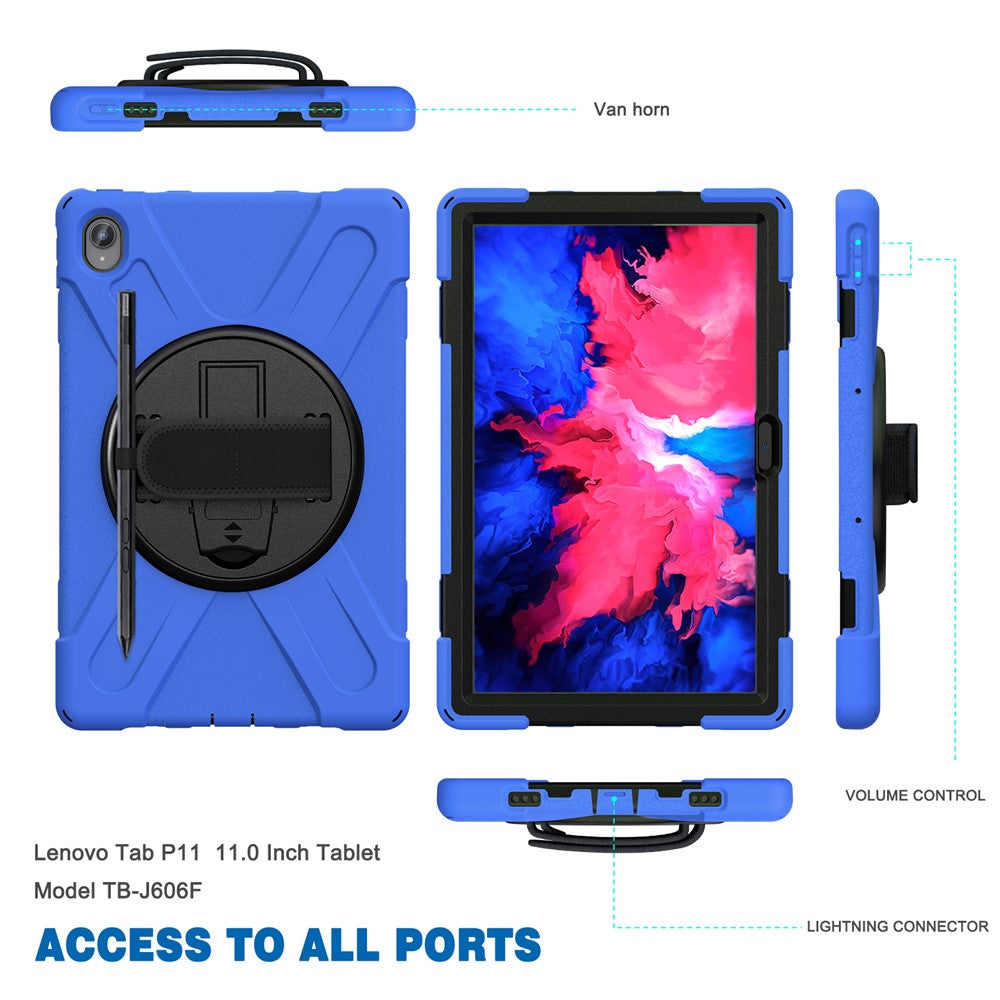 360° Rotary Kickstand Design PC + Silicone Tablet Case Shell for Lenovo Tab P11 TB-J606F / Tab P11 5G / Tab P11 Plus TB-J616 - Blue