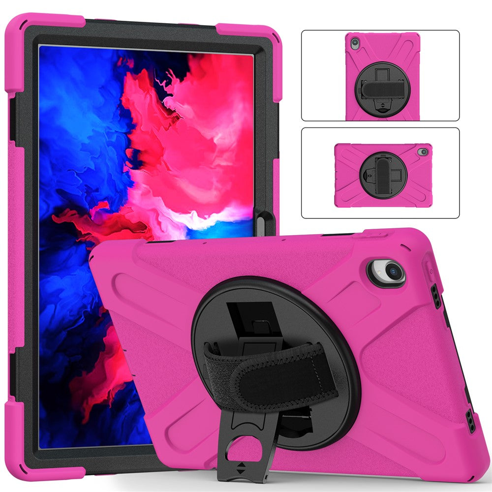 360° Rotary Kickstand Design PC + Silicone Tablet Case Shell for Lenovo Tab P11 TB-J606F / Tab P11 5G / Tab P11 Plus TB-J616 - Rose