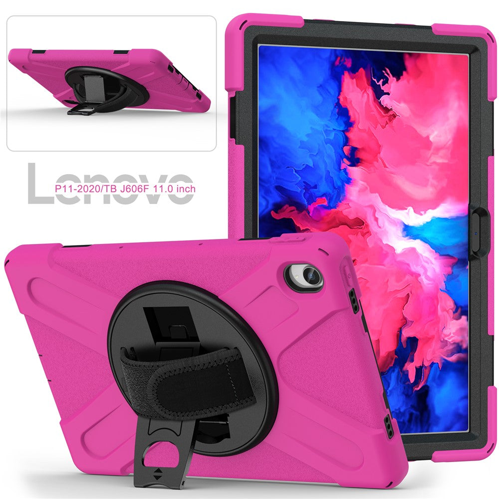 360° Rotary Kickstand Design PC + Silicone Tablet Case Shell for Lenovo Tab P11 TB-J606F / Tab P11 5G / Tab P11 Plus TB-J616 - Rose
