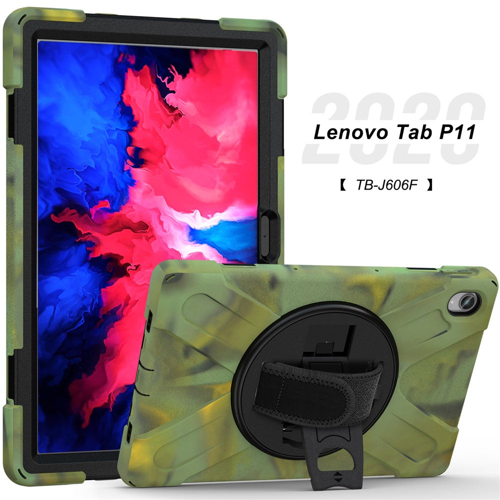 360° Rotary Kickstand Design PC + Silicone Tablet Case Shell for Lenovo Tab P11 TB-J606F / Tab P11 5G / Tab P11 Plus TB-J616 - Camouflage