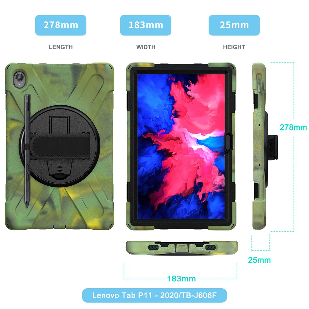 360° Rotary Kickstand Design PC + Silicone Tablet Case Shell for Lenovo Tab P11 TB-J606F / Tab P11 5G / Tab P11 Plus TB-J616 - Camouflage