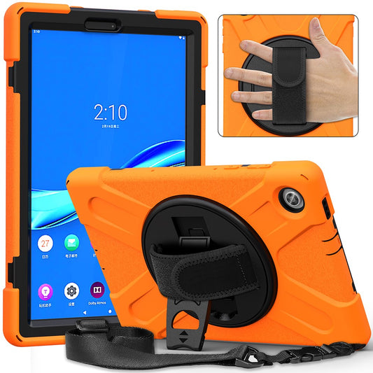 360 Degree Swivel Kickstand Design PC + Silicone Hybrid Tablet Case with Shoulder Strap for Lenovo Tab M10 HD X306X - Orange