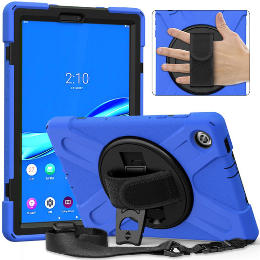 360 Degree Swivel Kickstand Design PC + Silicone Hybrid Tablet Case with Shoulder Strap for Lenovo Tab M10 HD X306X - Blue