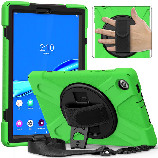 360 Degree Swivel Kickstand Design PC + Silicone Hybrid Tablet Case with Shoulder Strap for Lenovo Tab M10 HD X306X - Green