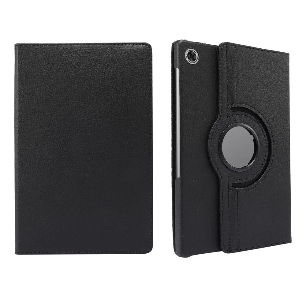 360° Swiveling Stand Design Litchi Texture Leather Case for Lenovo Tab M10 Plus - Black