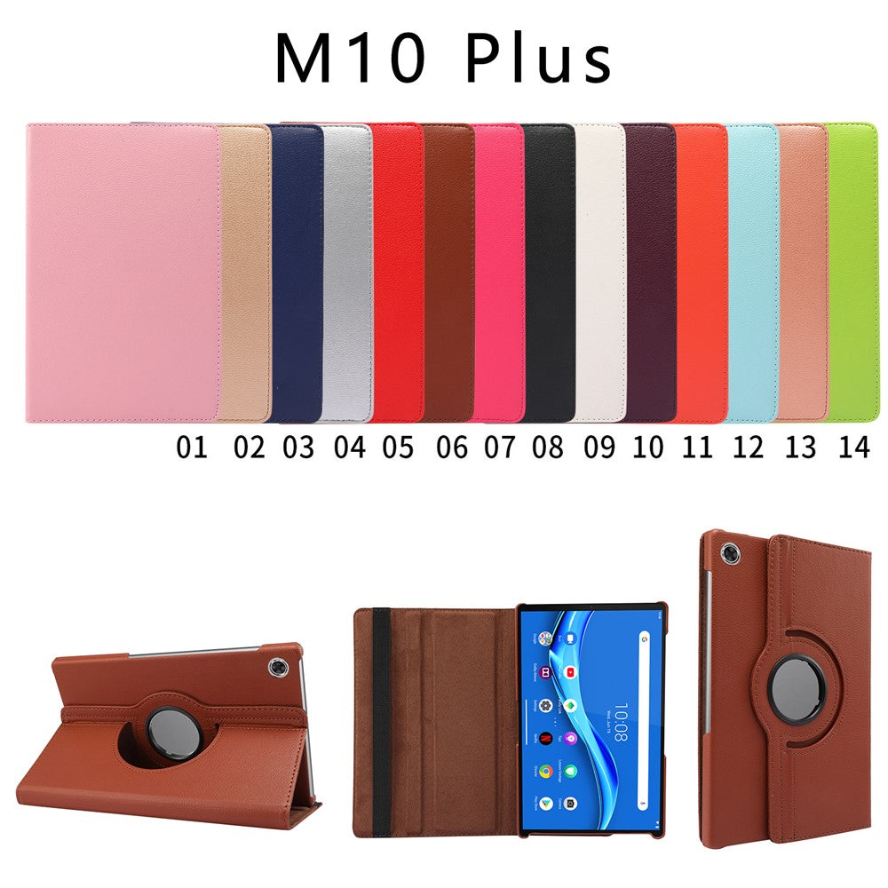 360° Swiveling Stand Design Litchi Texture Leather Case for Lenovo Tab M10 Plus - Black