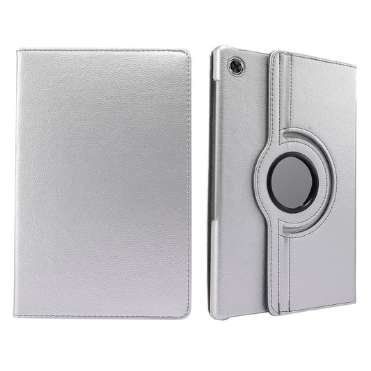 360° Swiveling Stand Design Litchi Texture Leather Case for Lenovo Tab M10 Plus - Silver