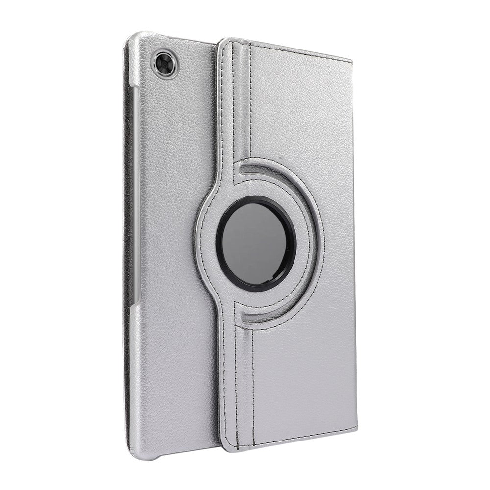 360° Swiveling Stand Design Litchi Texture Leather Case for Lenovo Tab M10 Plus - Silver