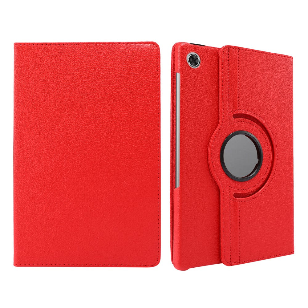 360° Swiveling Stand Design Litchi Texture Leather Case for Lenovo Tab M10 Plus - Red