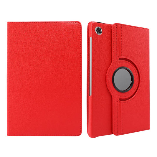 360° Swiveling Stand Design Litchi Texture Leather Case for Lenovo Tab M10 Plus - Red
