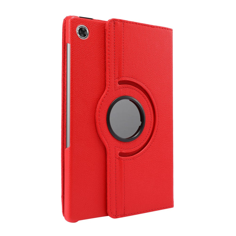 360° Swiveling Stand Design Litchi Texture Leather Case for Lenovo Tab M10 Plus - Red