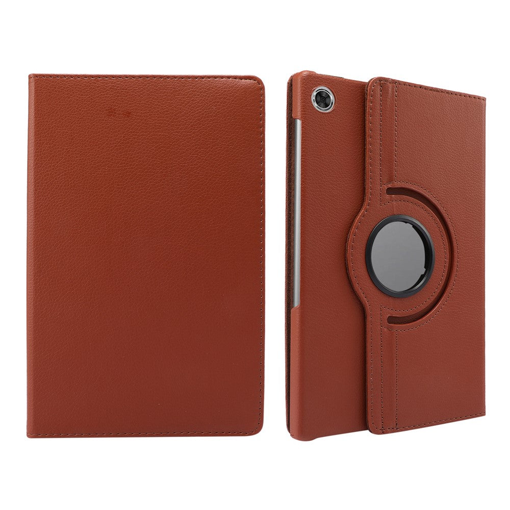 360° Swiveling Stand Design Litchi Texture Leather Case for Lenovo Tab M10 Plus - Brown