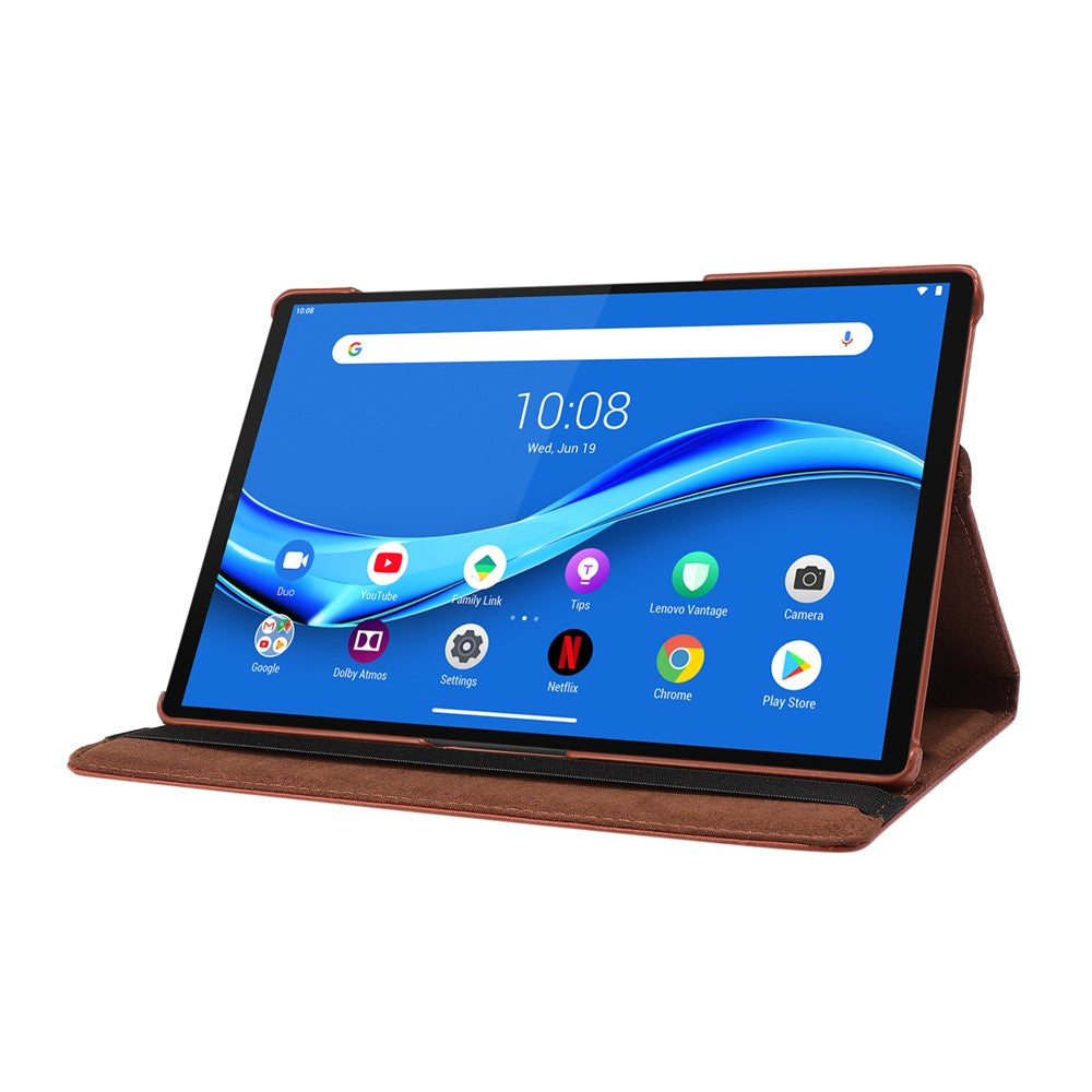 360° Swiveling Stand Design Litchi Texture Leather Case for Lenovo Tab M10 Plus - Brown
