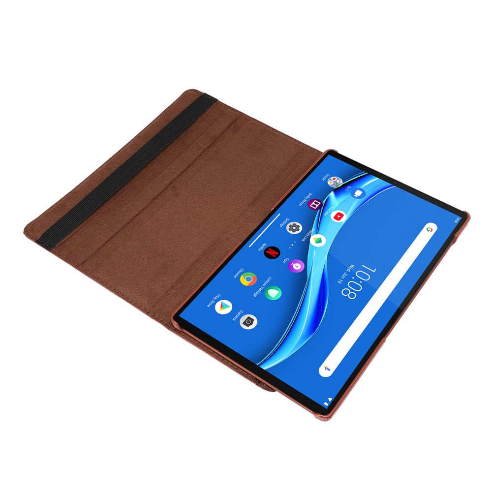 360° Swiveling Stand Design Litchi Texture Leather Case for Lenovo Tab M10 Plus - Brown