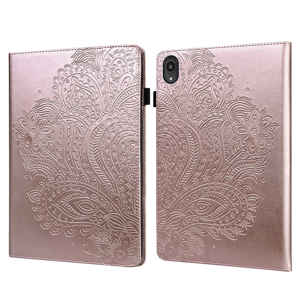 Imprinted Peafowl Flower Pattern Design Leather Tablet Wallet Stand Protective Shell for Lenovo Tab P11 TB-J606F / Tab P11 5G - Rose Gold
