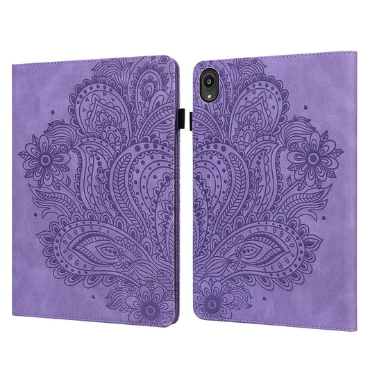 Imprinted Peafowl Flower Pattern Design Leather Tablet Wallet Stand Protective Shell for Lenovo Tab P11 TB-J606F / Tab P11 5G - Purple