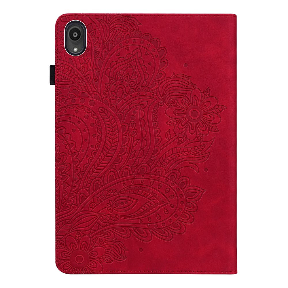 Imprinted Peafowl Flower Pattern Design Leather Tablet Wallet Stand Protective Shell for Lenovo Tab P11 TB-J606F / Tab P11 5G - Red