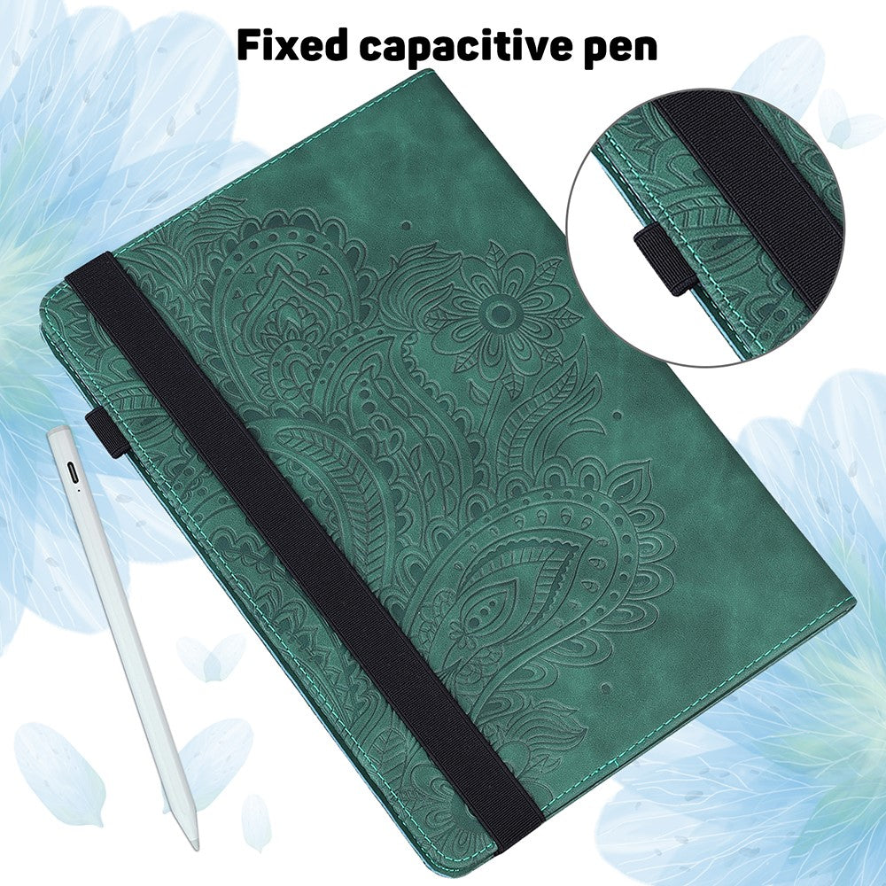 Imprinted Peafowl Flower Pattern Design Leather Tablet Wallet Stand Protective Shell for Lenovo Tab P11 TB-J606F / Tab P11 5G - Green