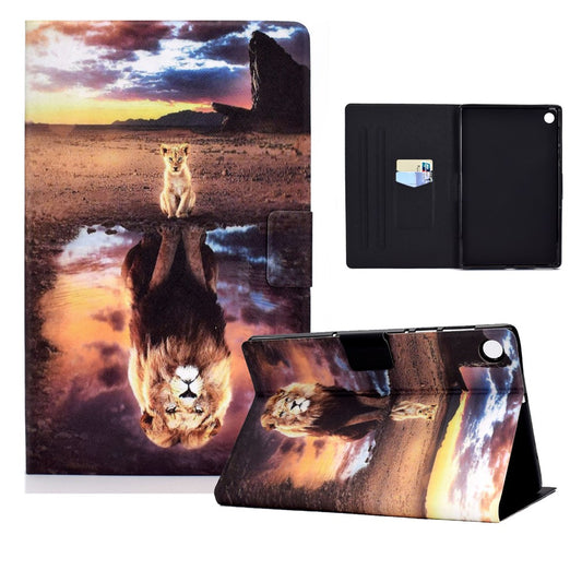 Stand Design Leather Full Protection Tablet Case with Pattern Printing for Lenovo Tab M10 Plus - Lion