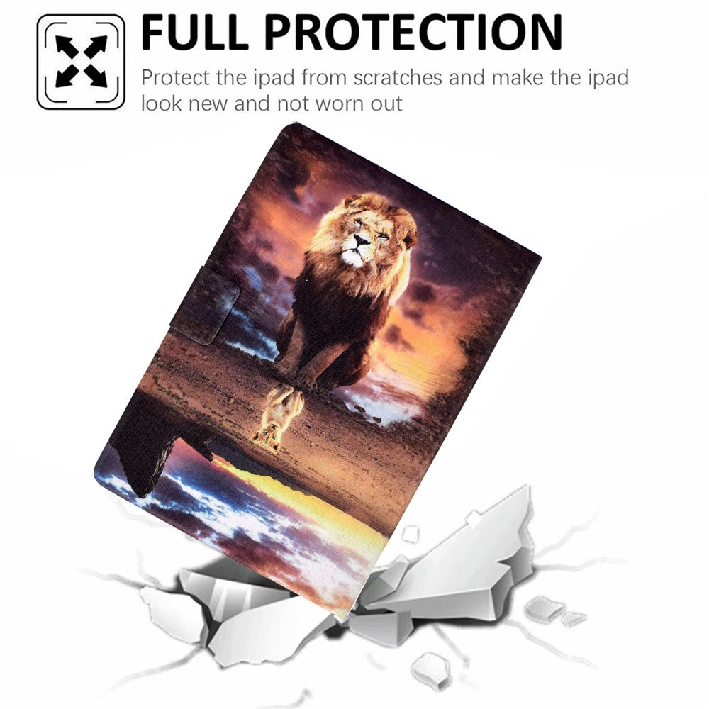 Stand Design Leather Full Protection Tablet Case with Pattern Printing for Lenovo Tab M10 Plus - Lion