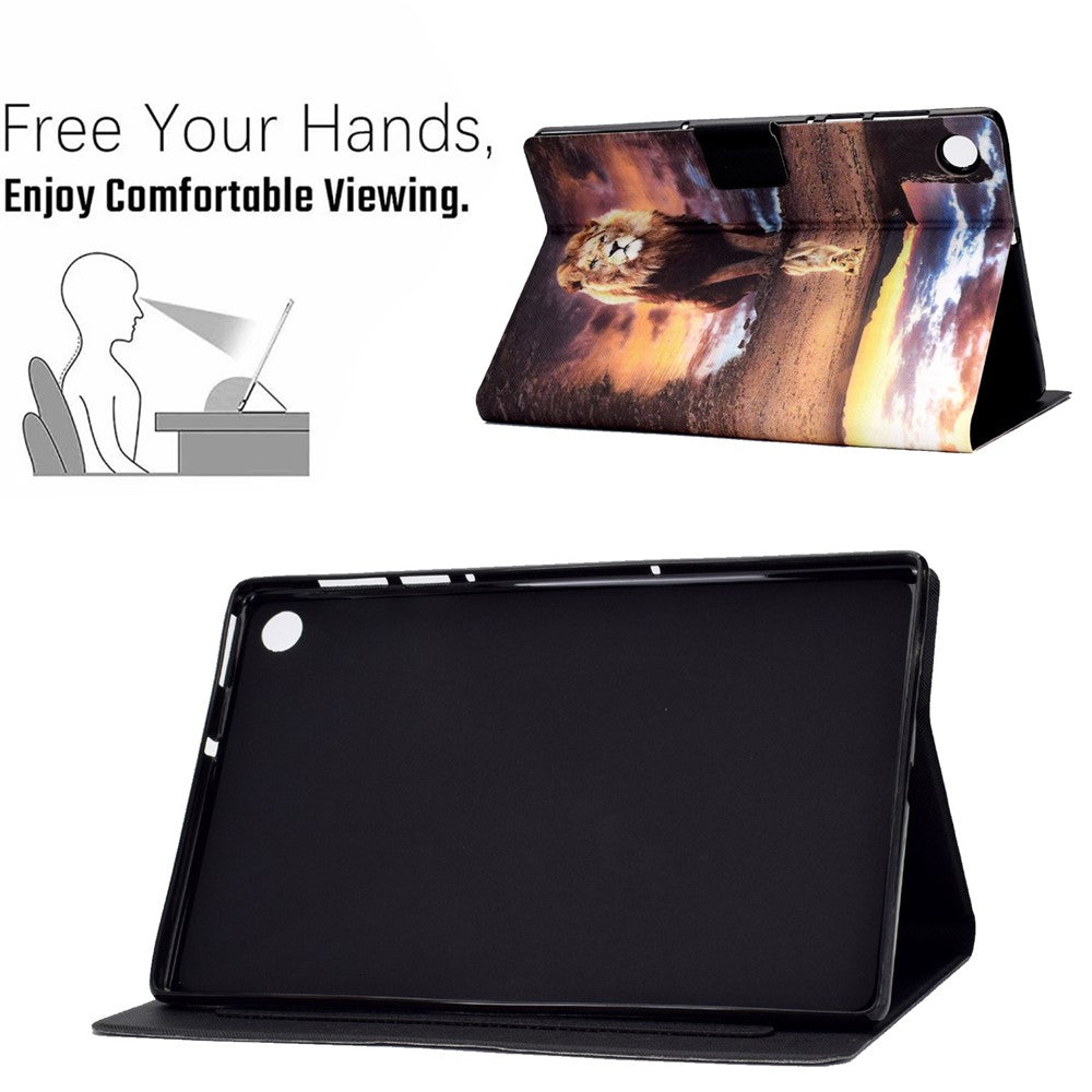 Stand Design Leather Full Protection Tablet Case with Pattern Printing for Lenovo Tab M10 Plus - Lion