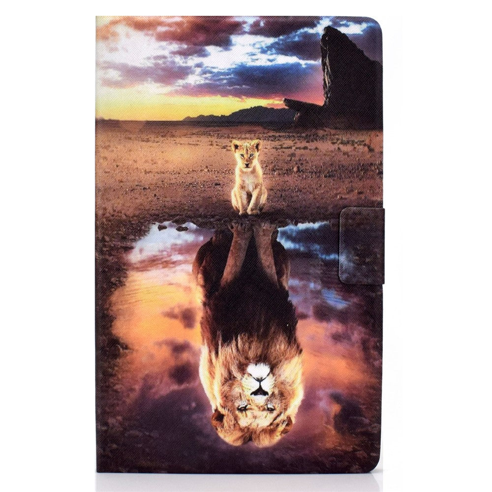 Stand Design Leather Full Protection Tablet Case with Pattern Printing for Lenovo Tab M10 Plus - Lion