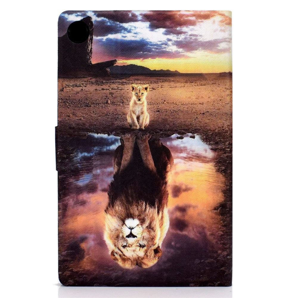 Stand Design Leather Full Protection Tablet Case with Pattern Printing for Lenovo Tab M10 Plus - Lion
