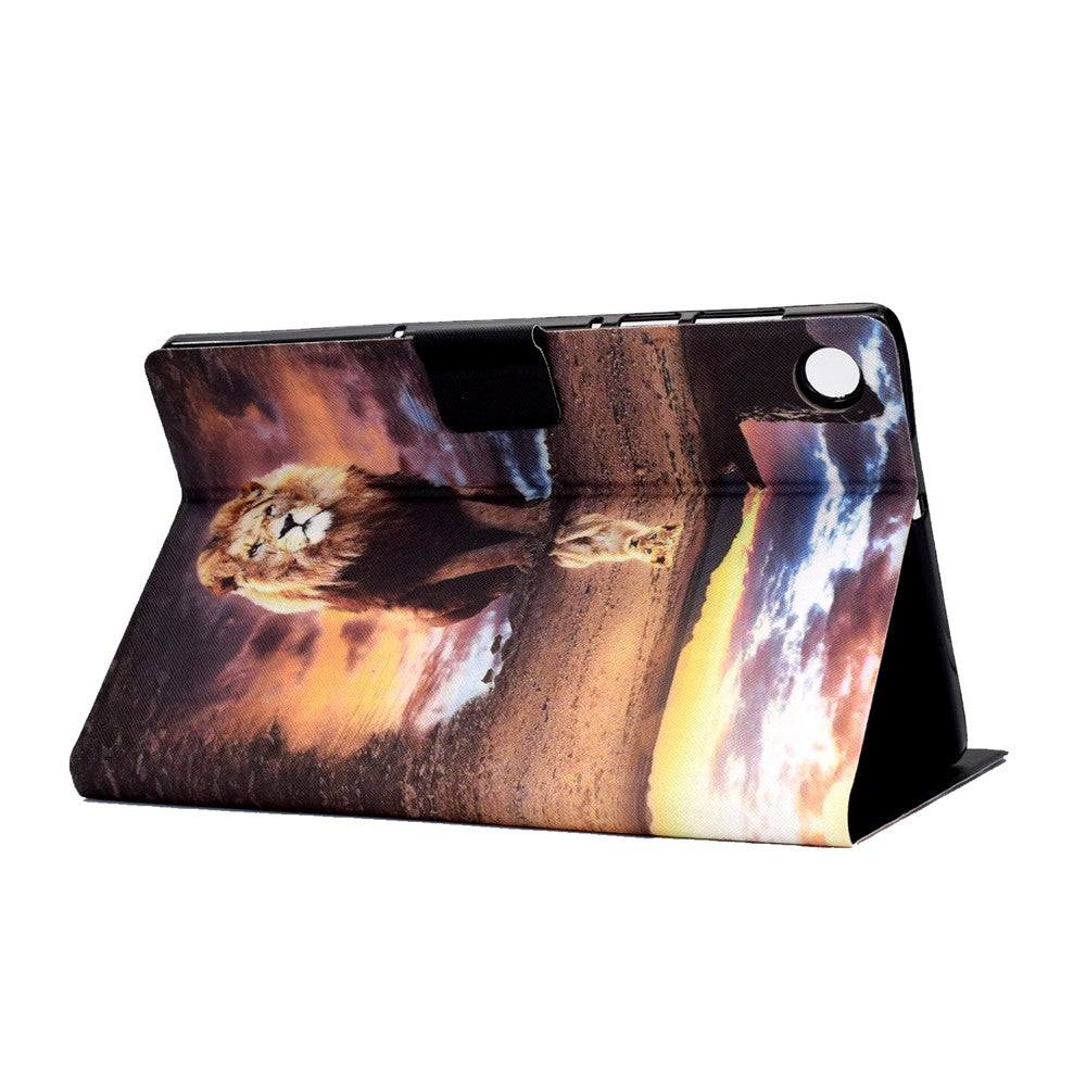 Stand Design Leather Full Protection Tablet Case with Pattern Printing for Lenovo Tab M10 Plus - Lion