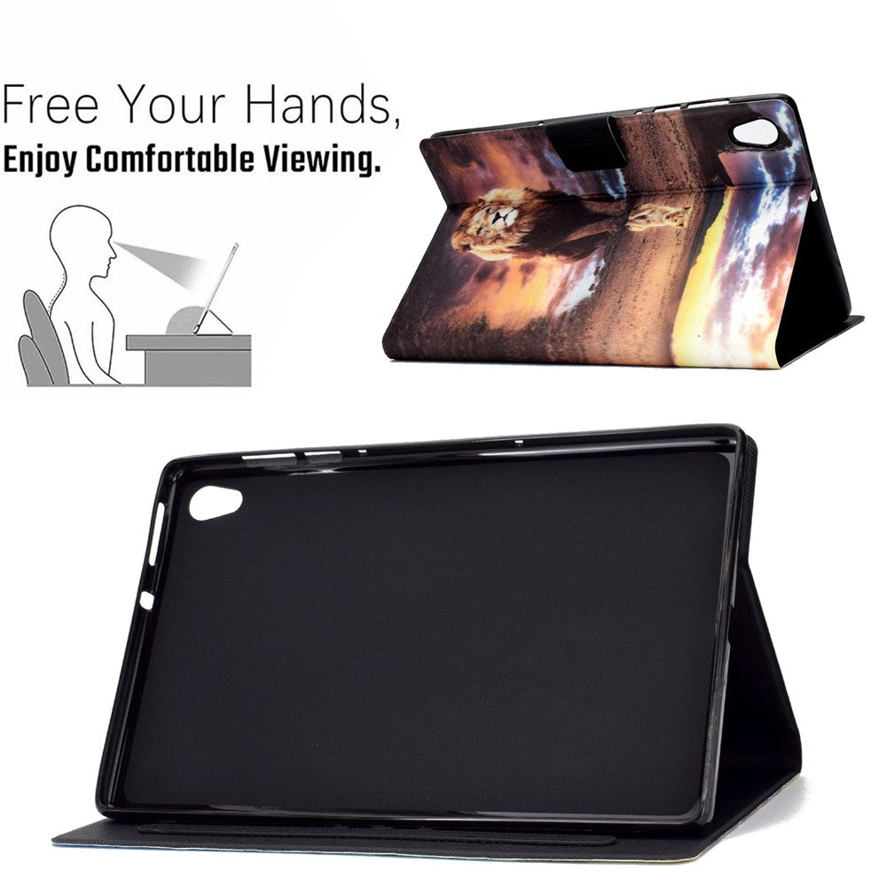 Shock-Proof Pattern Printing Leather Full Protection Tablet Case for Lenovo Tab M10 HD Gen 2 X306 - Lion