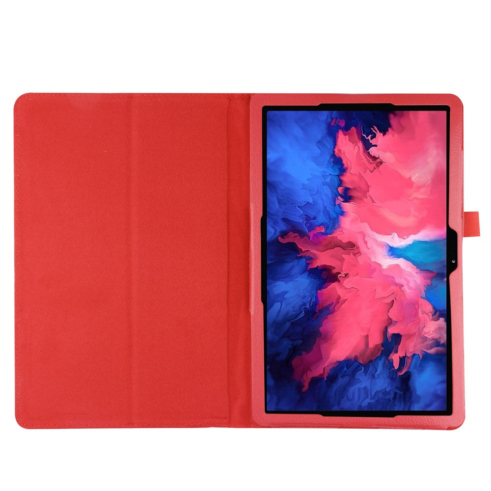 Litchi Texture Leather Tablet Case with Stand for Lenovo Tab P11 / P11 5G 11 inch TB-J606F / J606X - Red