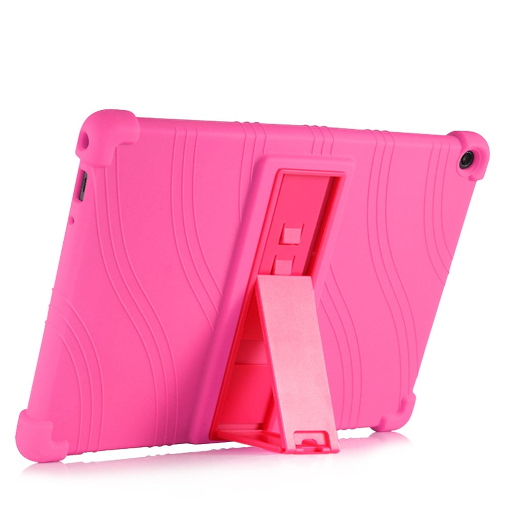 Silicone Tablet Cover Case with Slide-Out Kickstand Design for Lenovo M10 FHD REL X605FC - Rose