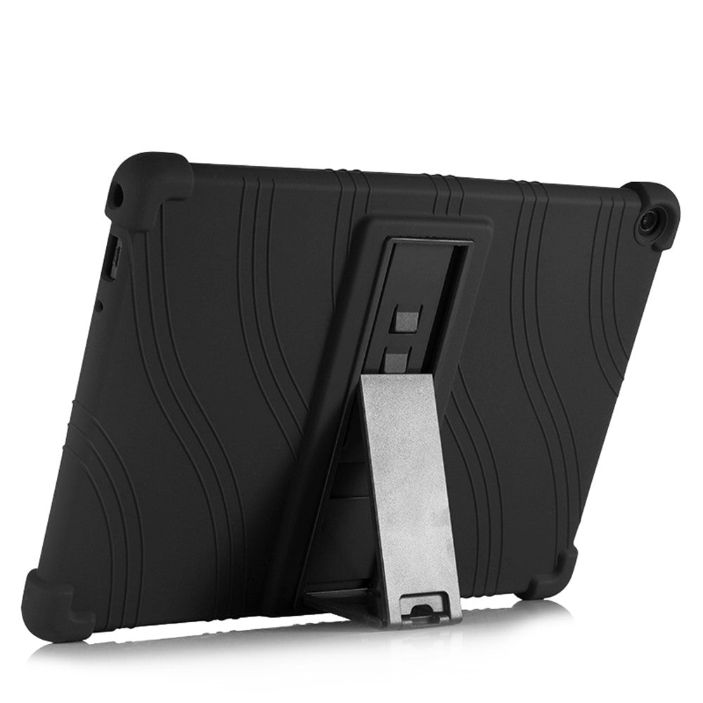 Slide-Out Kickstand Design Silicone Tablet Cover Case for Lenovo Tab M10 Plus X606 - Black