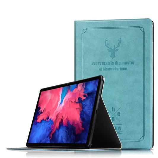 For Lenovo Tab P11 TB-J606F / Tab P11 5G Tablet Protective Case PU Leather + PC Imprint Deer Pattern Stand Cover - Blue