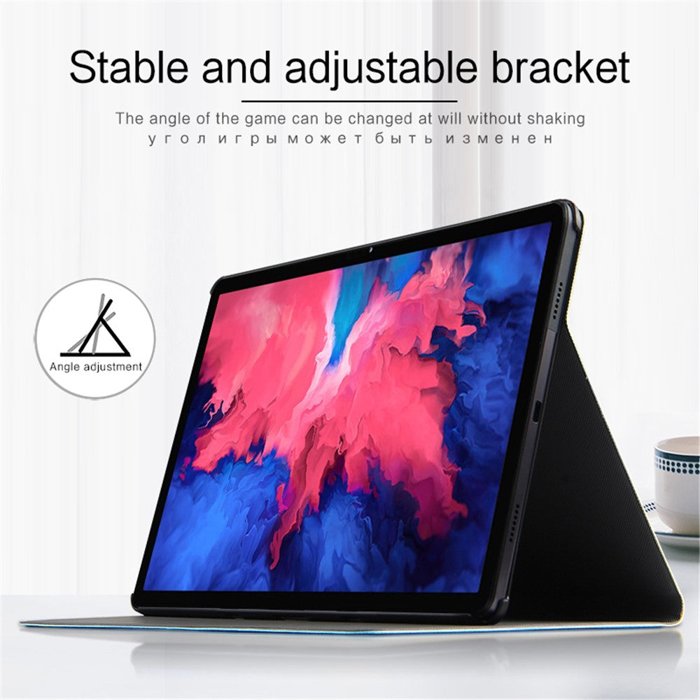 For Lenovo Tab P11 TB-J606F / Tab P11 5G Tablet Protective Case PU Leather + PC Imprint Deer Pattern Stand Cover - Blue