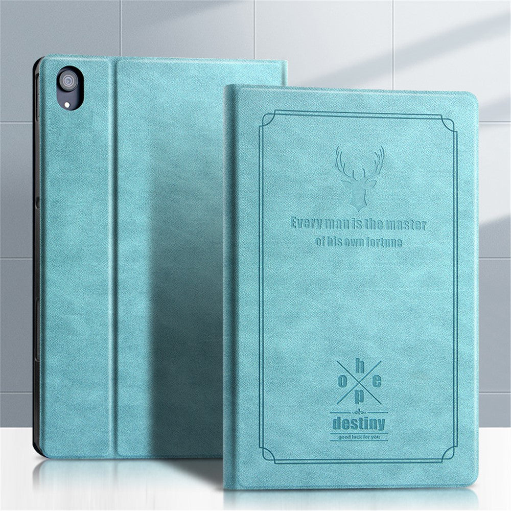 For Lenovo Tab P11 TB-J606F / Tab P11 5G Tablet Protective Case PU Leather + PC Imprint Deer Pattern Stand Cover - Blue