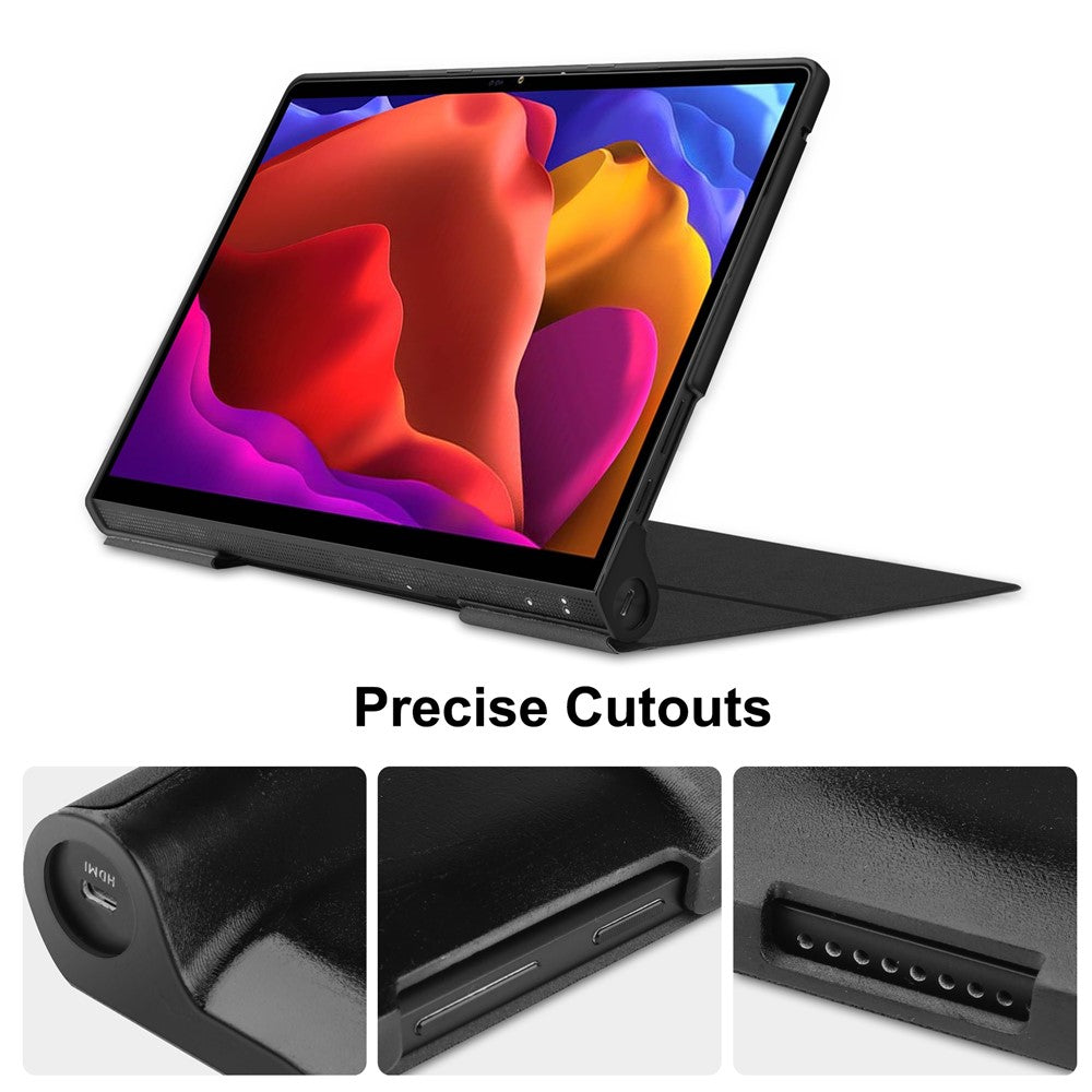 Plain PU Leather Case with Kickstand for Lenovo Yoga Pad Pro 13-inch/Yoga Tab 13 - Black